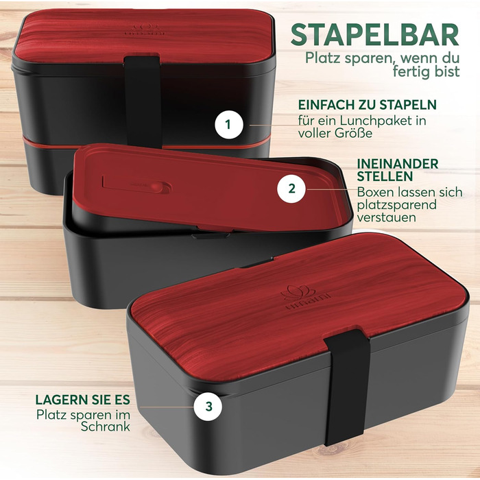 Набір ланч-боксів для дорослих Umami Lunchbox, 1500 мл, чорний онікс, з 4 столовими приборами та відділеннями, для офісу/пікніка