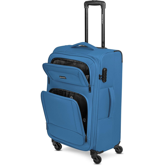 Набір валізак Smartbox 3-в-1 для жінок та чоловіків | Легкі та міцні валізи-ролери, якісний softcase, 4 колеса та кодовий замок | Розширювані валізи (Edition 04) Slate-blue