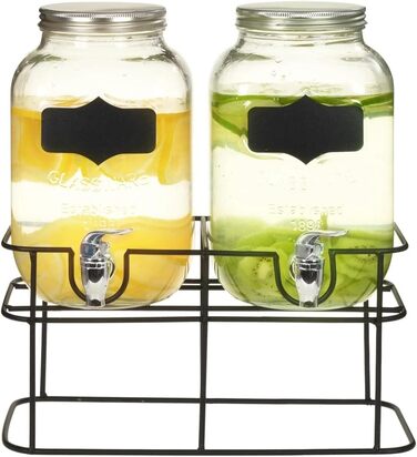 vidaXL 2X Drink Dispenser with Stand Tap Water Dispenser Dispenser Juice Dispenser Water Juice Cocktail Dispenser Mason Jar Glass Dispenser 2x4L Glass