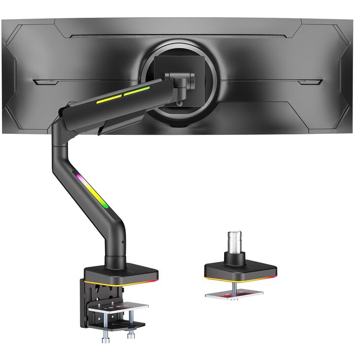 Кріплення для монітора ARES WING RGB - тримач для ігрового монітора, 17-49 дюймів, підходить для важких (20 кг) та вигнутих моніторів, регульована висота, чорний