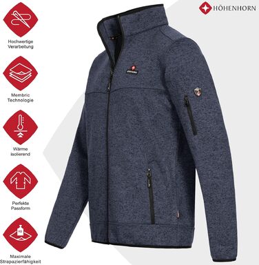 Чоловічий флісовий кардиган-куртка Höhenhorn Tacul: теплий в'язаний світшот для активного відпочинку з коміром-стійкою, темно-синій, розмір 4XL