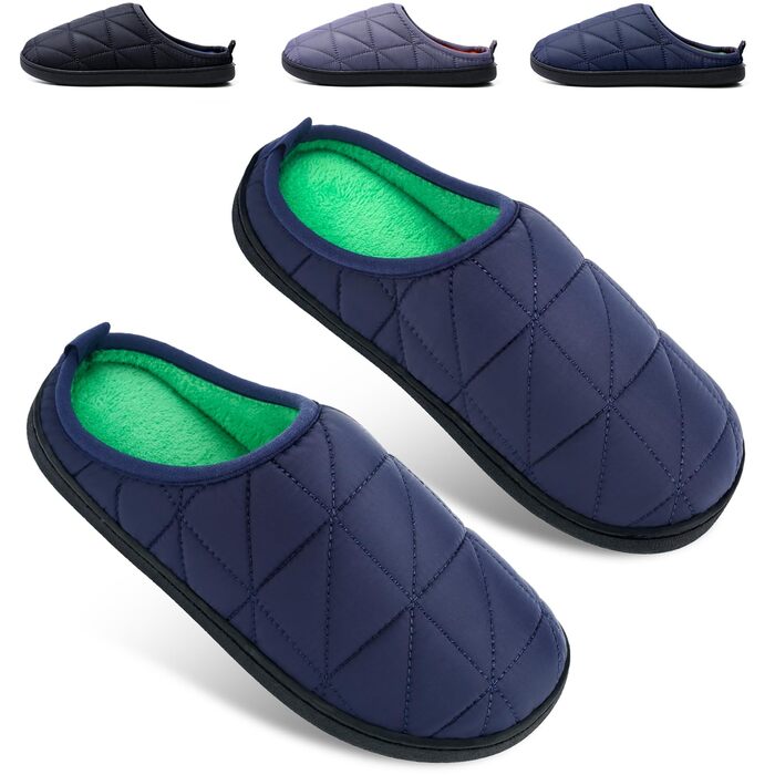 Тапочки зимові для жінок та чоловіків, теплі, з м'якої плюшевої тканини, зручні, з піною Memory, антиковзкі, двоколірні, для дому та вулиці (36/37 EU, темно-синій)