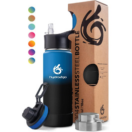 Stainless Steel Water Bottle – BPA-free Thermos Bottle for Kids, School, Sports & Outdoors – Keeps Drinks Hot for up to 12H and Cold for up to 24H – Includes 3 Drinking Caps – (Space, 530 ml)