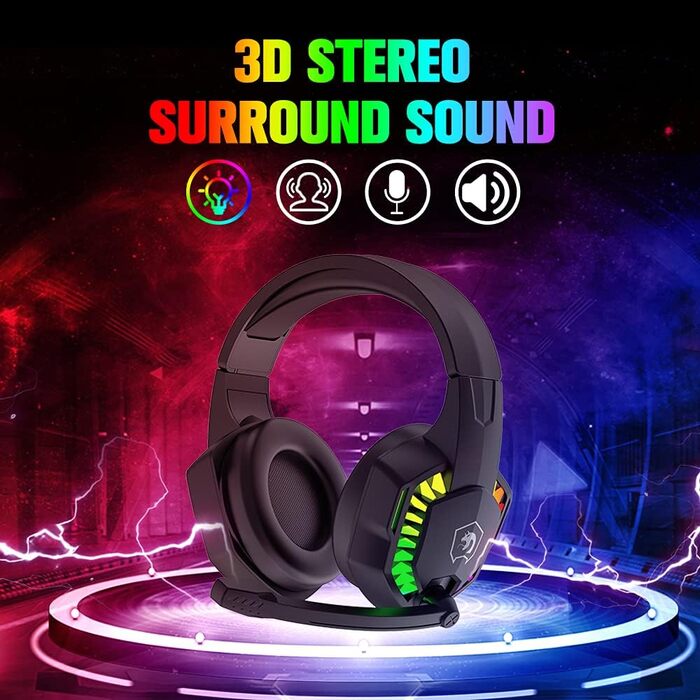 Ігровий набір клавіатури та миші UK-Layout 4-в-1 з підсвічуванням RGB, миша 2400 DPI, навушники + килимок для миші, чорний