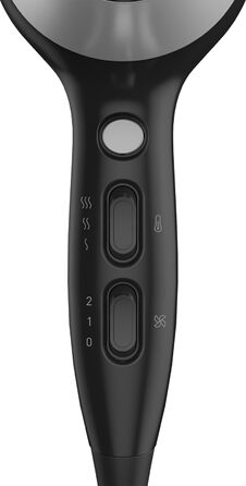 Фен GRUNDIG HD 6080 B 2200 Вт з іонізацією, керамічним покриттям та 3 режимами температури, чорний/срібний (2023)