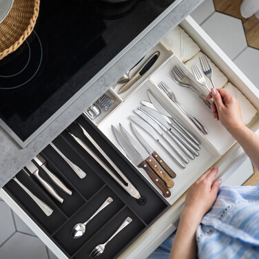 Relaxdays Black Cutlery Box with 6 Compartments