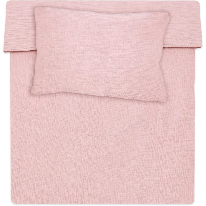 Бетлічна постільна білизна для дитячого ліжечка з мусліну, 100x135 см - комплект з наволочки 40x60 см та ковдри, бавовна, сертифікат Oeko-Tex (пудрово-рожевий)