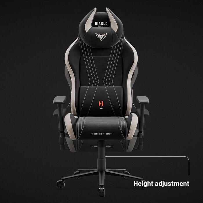Ігрове крісло Diablo X-Horn 2.0, ергономічне, тканинне, 150 кг, 3D підлокітники, підголівник і поперекова підтримка, бежево-чорне, розмір L, для геймерів та офісу