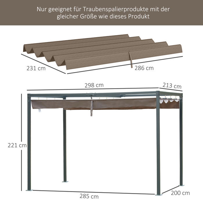 Outsunny Replacement Canopy for 2.85 x 2 m Pergola, Water-Repellent Retractable Wave Canopy with Rain Drainage Holes, UV Protection 30+, Winter-Proof Shade Cover for Garden, Balcony, Terrace, Cafe | Aosom