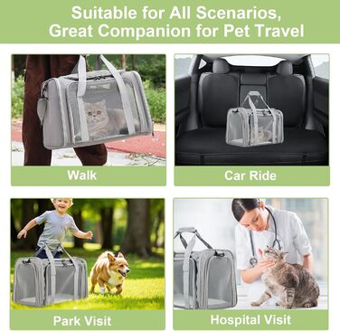Транспортна сумка для тварин: складана переноска для кота та собаки, сірого кольору. Легка переноска з регульованим плечовим ременем, дихаюча переноска для подорожей та авто.