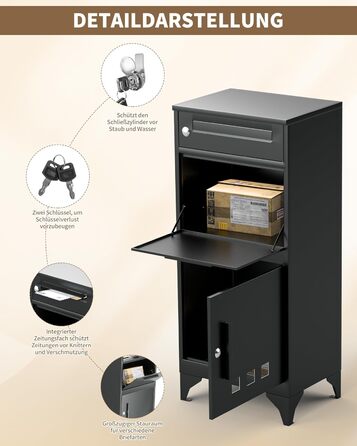 Поштовий ящик вуличний Edestah Anthrazit з газетницею (37x37x10 см), персоналізований з табличкою для імені, захист від реклами, поштова скринька