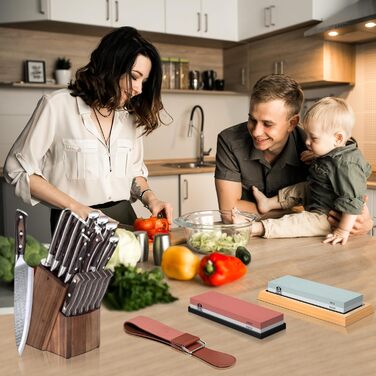 Набір для заточування ножів Goodjob Premium: японський точильний камінь, 400/1000 та 3000/8000 грит, провідник кута, захисні рукавички, провідник для заточування