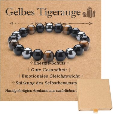 Браслет з тигровим оком та чорним турмаліном: захист, оберіг, подарунок для друзів, чоловіка, батька (еластичний)