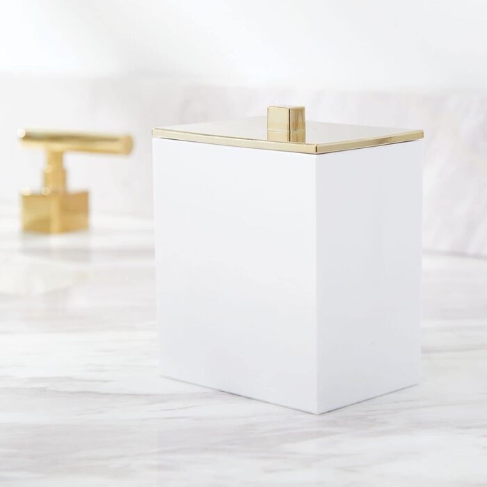 Набір ватних дисків та контейнер для ватних паличок mDesign - сучасне скло для зберігання з кришкою, аксесуар для ванної кімнати, пластик, прозорий/рожеве золото