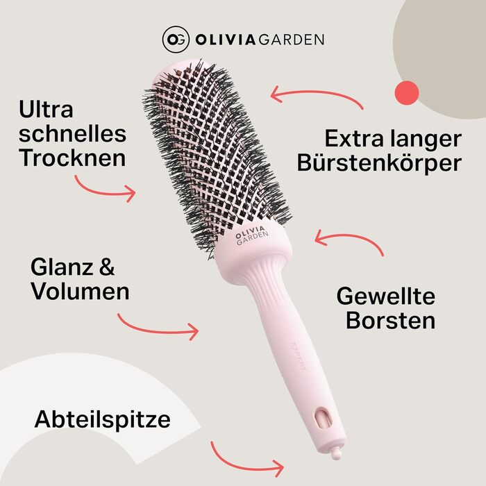 Кругла щітка Olivia Garden Expert Blowout Speed з керамічним покриттям, білий та сірий (45 мм)