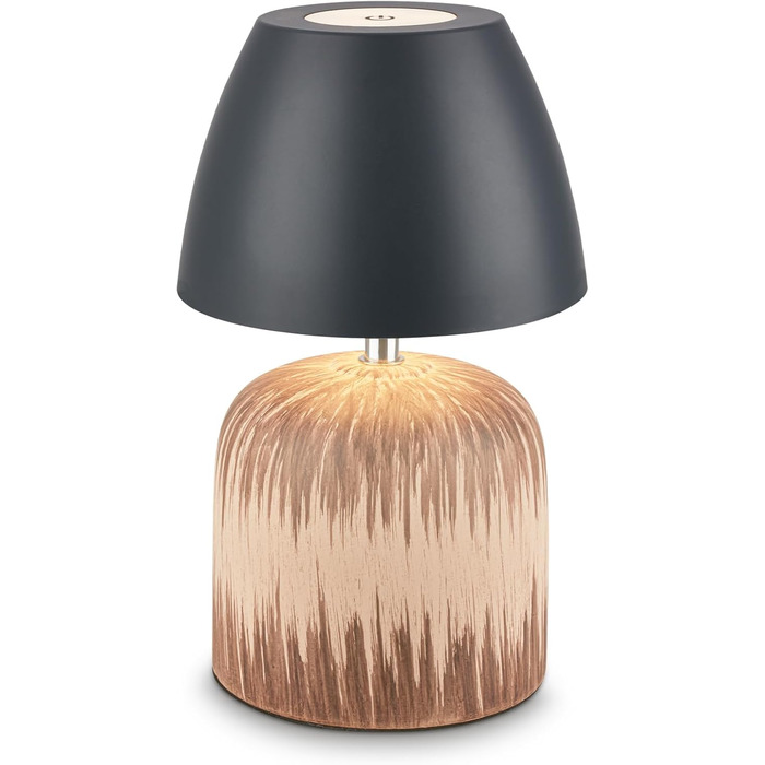 LED лампа BRILONER настільна бездротова IP44 з торканням, регульована яскравість, керамічний цоколь, нічник, лампа для читання, декоративна лампа, настільна лампа, акумуляторна лампа, для вулиці, 13,5x22 см, (антрацит-дерево)