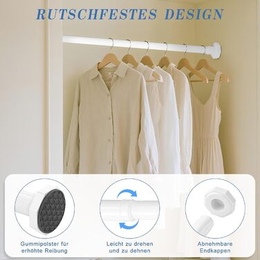 Регульована телескопічна штанга DEWEL для карнизів, душових кабін, без свердління, для штор, спальні, ванна кімната (діаметр 3см, 70-120см, білий)