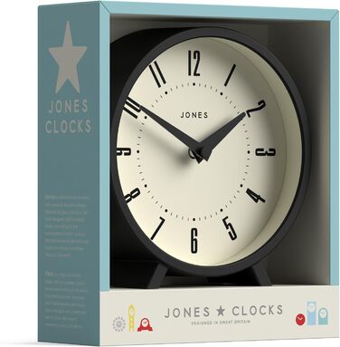 Настільний годинник JONES CLOCKS Venus, чорний, ретро-дизайн, круглий, для столу, полиці, каміна або тумби