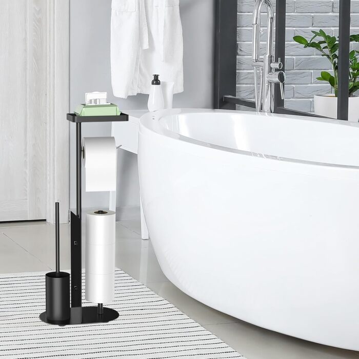 Підставка для туалетного паперу настільна з боксом для серветок, нержавіюча сталь, чорний матовий