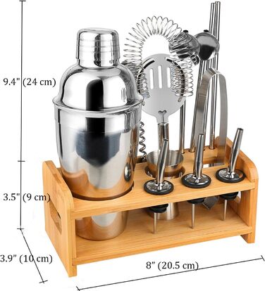 Набір для коктейлів Tuevob 13 предметів з нержавіючої сталі з підставкою - 550 мл. Барменський набір, інструменти для приготування коктейлів, Boston Cocktail Set. Ідеальний подарунок для дому та кухні.
