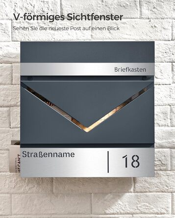 Поштовий ящик SONGMICS з лазерним гравіюванням, антрацит-срібний (GMB081G01) | Персоналізований, з відділенням для газет, V-подібним замком