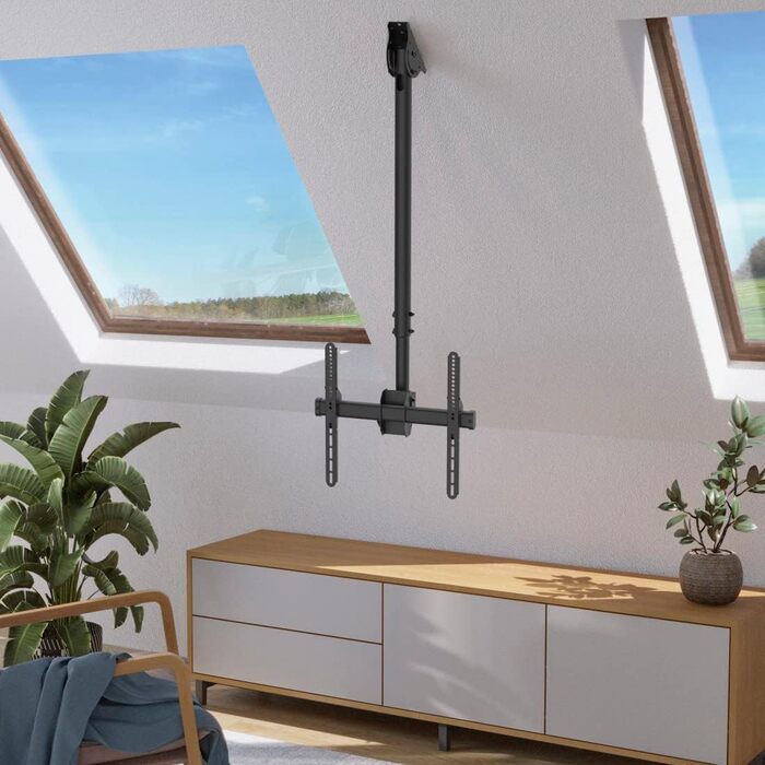 Hama TV Ceiling Mount - Adjustable, Tilting, Swivel, Foldable - Fits TVs 19-65 Inch - Black (Single)