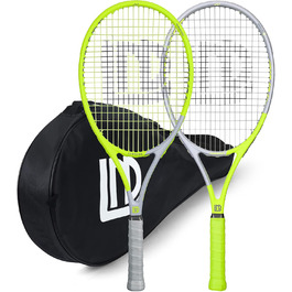 Lunnade 27 Inch Tennis Racket Set - 2 Rackets with Cover - Adult, Beginner & Advanced - Gray & Yellow