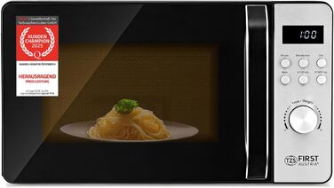 Мікрохвильова піч з грилем TZS First Austria 20L - 2-в-1, 700/800W, 8 програм, LED-дисплей, нержавіюча сталь, захист від дітей, чорний