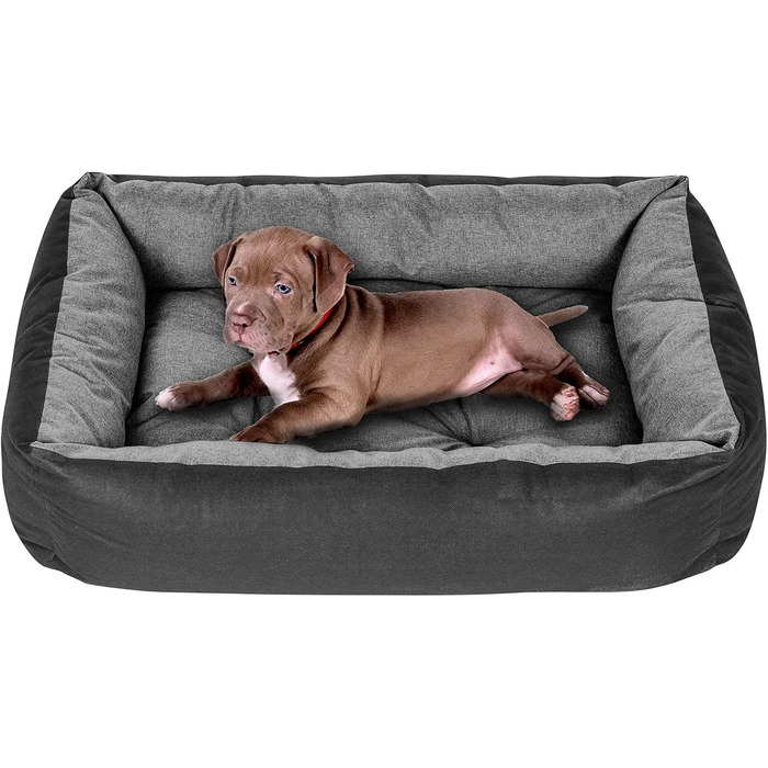Лежанка для собак SuperKissen24: корзина, диван, лежанка для собак великих, середніх та маленьких порід. Легко миється, розмір M, чорний та сірий колір, льон, 70x55 см (1 шт.)