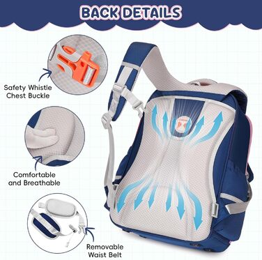 Шкільний рюкзак для дівчаток та хлопчиків, 1-4 клас, ергономічний, з нагрудним ременем, для дітей 6-10 років, з світловідбиваючими елементами (рожевий)