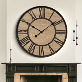 Large Wall Clock Without Ticking, 50 cm / Silent Wood Vintage Wall Clock Retro Battery Powered Modern For Living Room Bedroom, Kitchen, Farmhouse, Office Decoration (14 inch, Antique Bronze Metal - Roman Numerals)