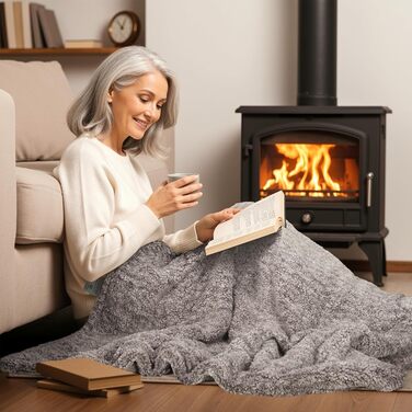 Електрична гріюча ковдра TLGREEN 180x130 см з м'якою підкладкою, імітація овечої шкури, з автовимкненням, двостороння, захист від перегріву, таймер, 9 температурних режимів, пральна, ковдра для дивана, ліжка, офісу, коричнево-сіра