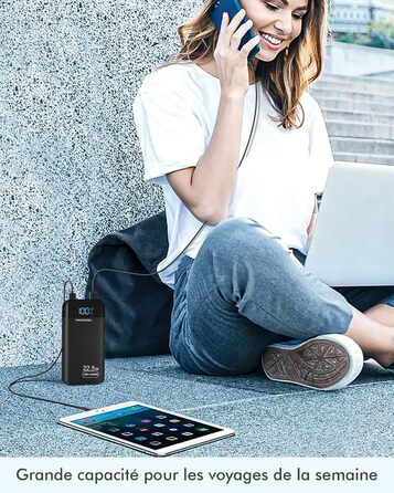 Портативний зарядний Power Bank 27000 mAh з LED дисплеєм, 3 виходами та 2 входами, 22.5W/PD20W, для зарядки смартфонів