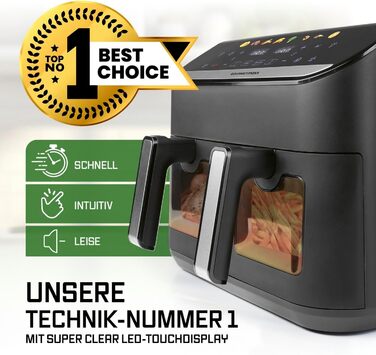 Фритюрниця повітряна Gourmetmaxx AirGenius 9 л з 2 відсіками | 8 програм | Мульти-кухня для 8 осіб | Сенсорний дисплей