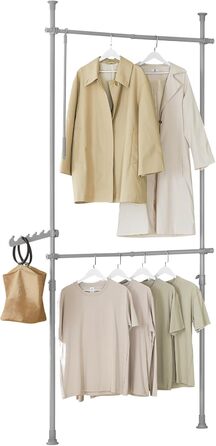 SoBuy® FRG109 Telescopic Wardrobe System with 2 Clothes Rails, Clothes Storage System, Shelf System, Clothes Rack (Light Grey)
