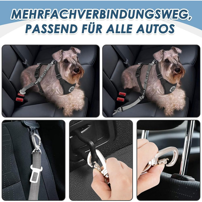 Автогурт для собак у машину: 2 шт., безпечний ремінь з амортизацією, універсальний кріплення для подорожей (сірий)