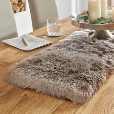 Faux Fur Table Runners, Table Toppers, Centerpieces (beige-brown, 30x120 cm)