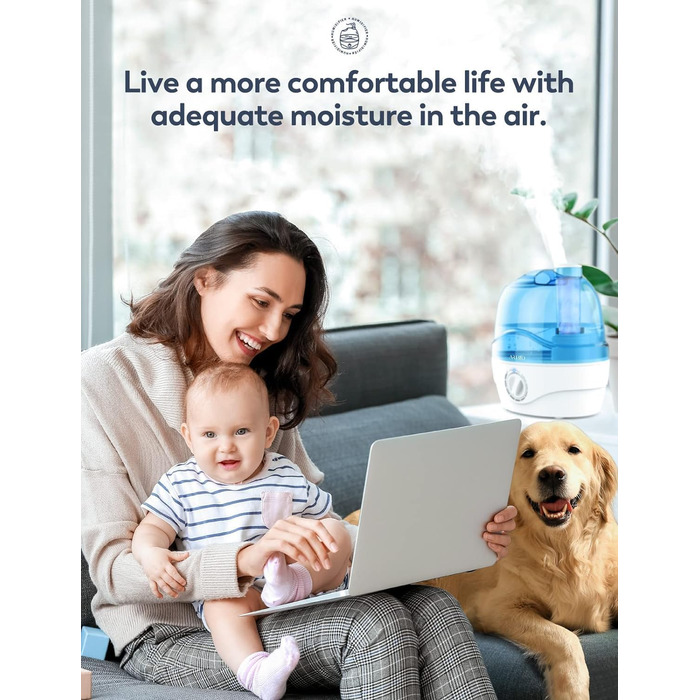 Зволожувач повітря 2.2L для спальні з обертовою насадкою 360°, тихий 28dB, автовимкнення, до 24 годин роботи, легкий у чищенні, для кімнати, дитячої кімнати, рослин