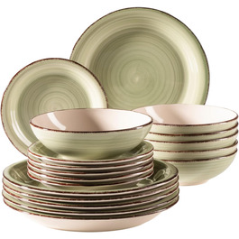 MÄSER 931876 Bel Tempo II, 18-piece tableware set for 6 people with a modern vintage look, hand-painted ceramic service, stoneware, green