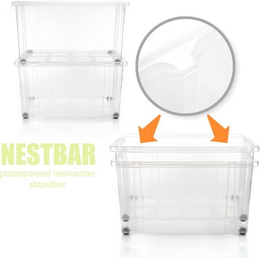 BigDean 2-Pack 60L Storage Boxes with Lid, Large Transparent - Stackable, Robust Box, BPA-Free - Rollable Stack Box with Secure Click Closures - Made in Germany (Green)