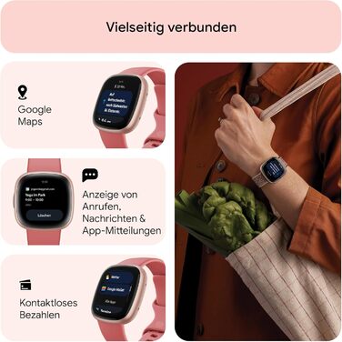 Смарт-годинник Fitbit Versa 4 – фітнес-трекер з GPS, телефоном, 6 днів роботи батареї, 40+ режимів тренувань, сумісний з Android/iOS, Sandrosa/Aluminium (Кораловий рожевий)