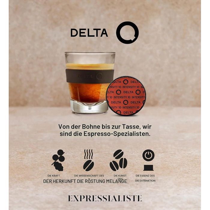 Кавові капсули Delta Q Espresso, інтенсивність 8, смак смажених горіхів та фруктів, 100 капсул
