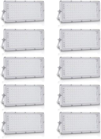 Світлодіодний прожектор 300W 30000Лм, тепле біле світло 3000K, IP65, для вулиці, саду, тераси, гаража, спортивного майданчика, фабрики, майстерні, комплект 10 шт, 100W холодне біле світло