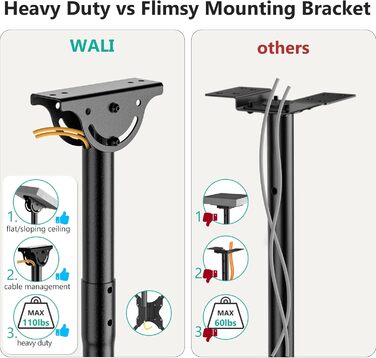 WALI Adjustable TV Wall Mount for LED, LCD, OLED, Plasma Screens - 66-165cm (26-65 inch), Up to 50kg, VESA 400x400mm, Black