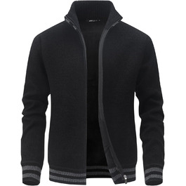 Чоловіча в'язана жилетка з кишенями, стійким коміром, флісовою підкладкою, кардиган, повсякденний зимовий одяг, в'язана куртка з блискавкою, теплий зимовий верхній одяг, чорний, L