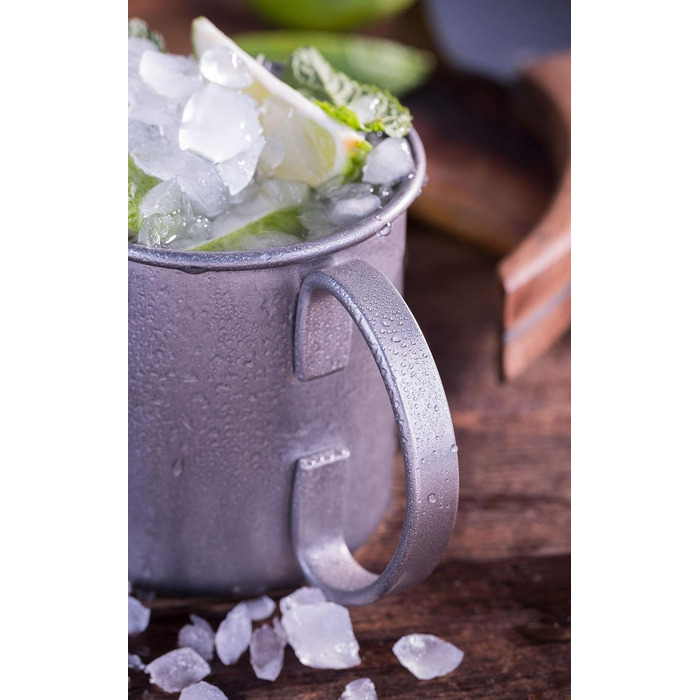 Moscow Mule 2 x 500 ml Cocktail Glasses, 27 cm Bar Spoon, 5cl Jigger & Black Lime Squeezer, Food-Grade, Cocktail Glass Set including Gift Box, (Antique Stainless Steel, 4 Piece (1 Pack))