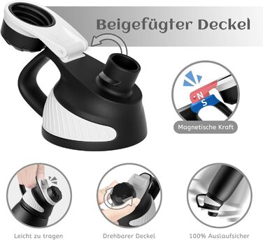 Фляга спортивна Fjbottle Edelstahl 1 л з магнітною кришкою, BPA-Free, для школи, фітнесу, чорна