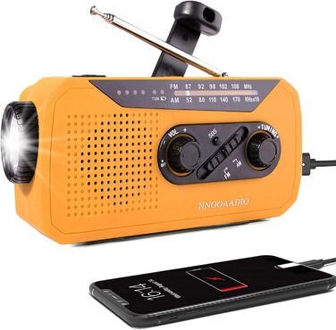 Радіо Solar-Radio з ручним генератором, AM/FM, погода, ліхтарик, SOS, 2000 mAh, Powerbank, навушник, для надзвичайних ситуацій та активного відпочинку, помаранчеве