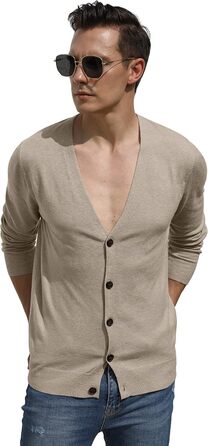 Світшот Hisir для чоловіків з V-подібним вирізом, легкий, елегантний, зимовий, класичний кардиган з ґудзиками (Хакі, XXL)