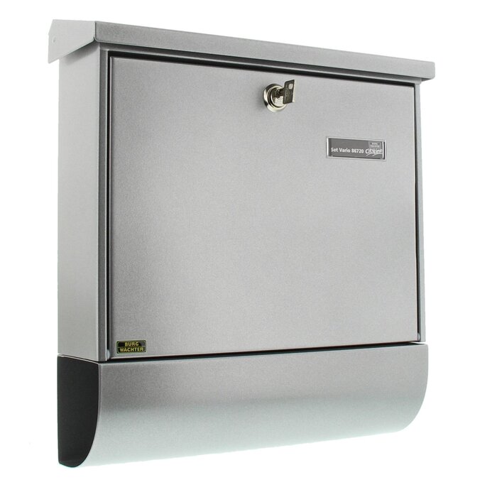 Поштова скринька Burg Wächter Vario ANT з газетницею та табличкою для імені, оцинкована сталь, формат DIN C4, 2 ключі, колір срібний